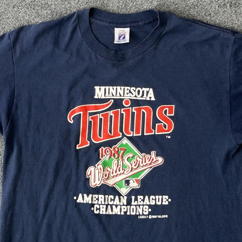 Vintage Minnesota Twins Shirt Mens XL Blue MLB Baseball Logo 7 World Series 1987